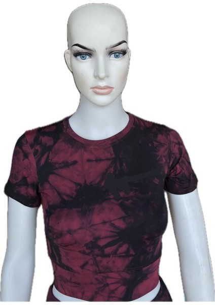 Batik Desenli Sporcu Bordo Crop Tayt Takım fiyatları