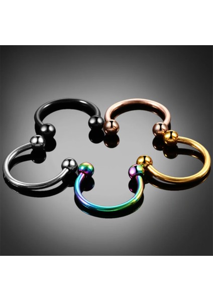 316L Cerrahi Çelik 9 Adet Set 6-8-10 mm Top Uçlu Septum Piercing, 3 Adet Silver, 3 Adet Black, 3 Adet Rainbow