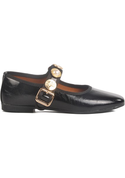 Siyah Hafif Ince Taban Kemerli Kadın Babet B-40 Z