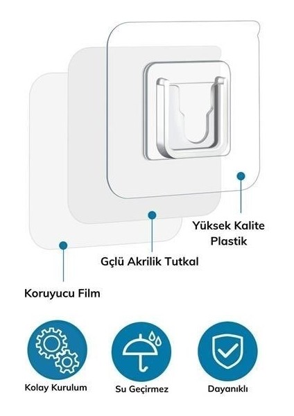 Buffer® Eşya Sabitleme Askısı 10 Çift Şeffaf Çift Taraflı Yapışkanlı Geçmeli Klips