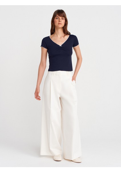 31798 Kısa Kollu Büzgülü Top-Lacivert fırsatları