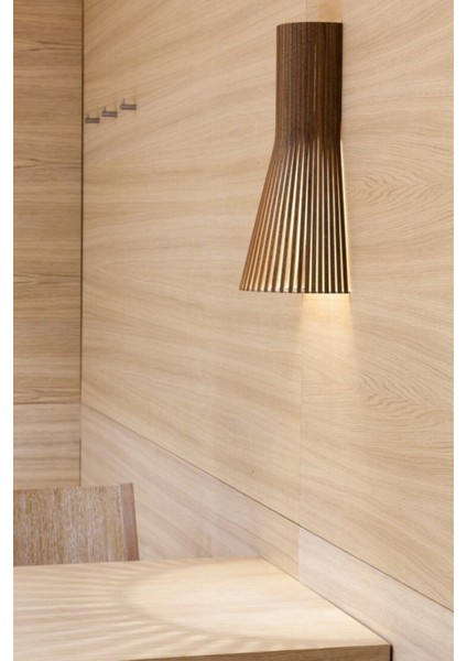 Modern Konik Tasarım Doğal Ahşap Mdf Lazer Kesim Rustik Salon Aplik (1 Adet)