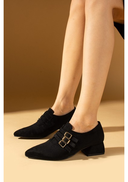 Sivri Burunlu 3 Tokalı Topuklu Kadın Ayakkabı 53-500-24SÜET