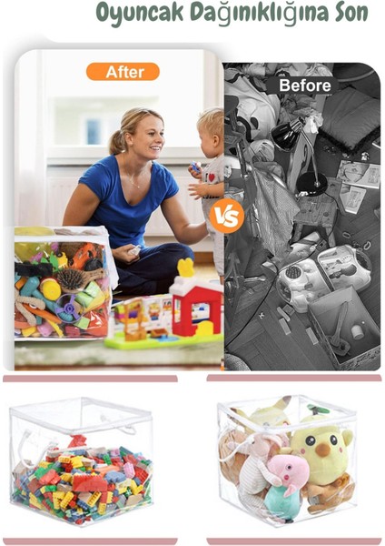 3 Adet Pvc Küp Çanta Oyuncak Dolabı Saklama Düzenleme Çantası Düzenleyici Şeffaf Çanta 30X30X30