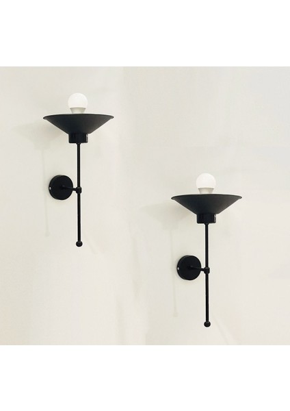 Modern Siyah Metal Aplik, 2'li, Pilli, E14 Duy, Şık ve Fonksiyonel Aydınlatma Seti