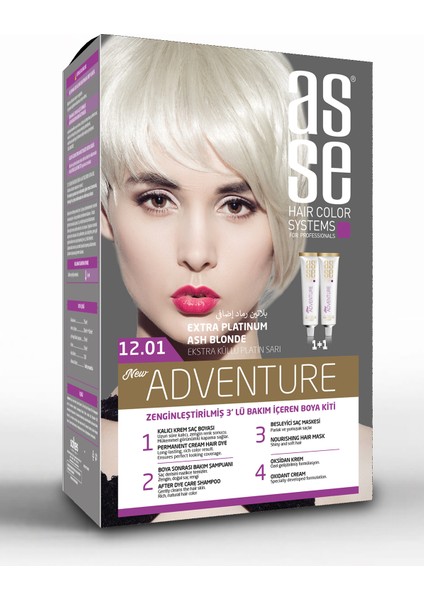 Adventure Set Saç Boyası, Kalıcı ve Canlı Renkler 1+1 İki Kullanım Seti (No:12.1 Extra Küllü Platin)