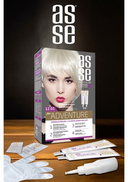Adventure Set Saç Boyası, Kalıcı ve Canlı Renkler 1+1 İki Kullanım Seti (No:12.1 Extra Küllü Platin)