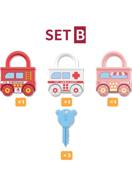 3pcs Erken Öğrenme Kilidi Kilitleri Anahtarlı Araba Tren Oyuncak, Çocuklar Montessori Matematik Motor Beceri Eğitim Oyuncakları, Doğum Günü Hediyesi Hediyesi: A Set (Yurt Dışından)
