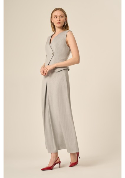 Kadın Yelek Etek Çizgili Takım Gri 31147 fiyatları