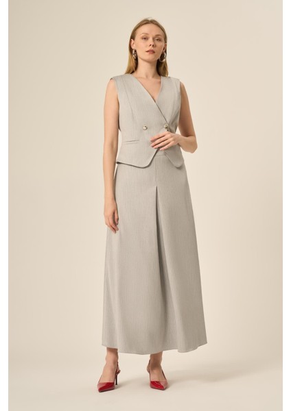 Kadın Yelek Etek Çizgili Takım Gri 31147 modelleri
