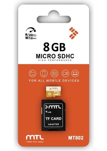 8 GB Hafıza Kartı Hc Micro Sd Adaptör Dahil MT802