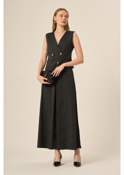 Kadın Yelek Etek Çizgili Takım Siyah 31147 modelleri