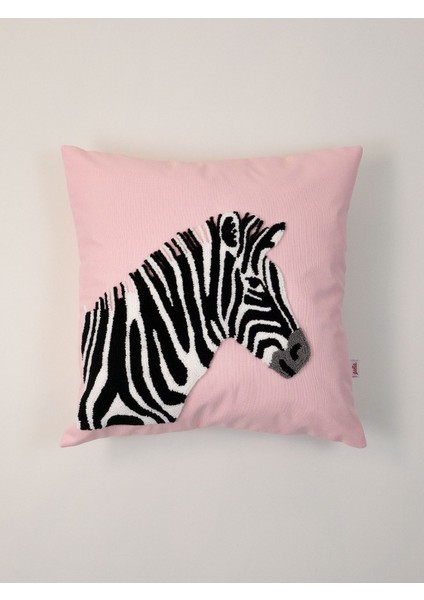 Zebra Desen Punch Kırlent Kılıfı - Pembe