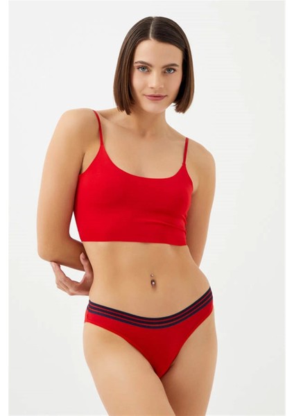 Kırmızı Renk Spor Kesim %90 Pamuklu Kadın Bikini Külot