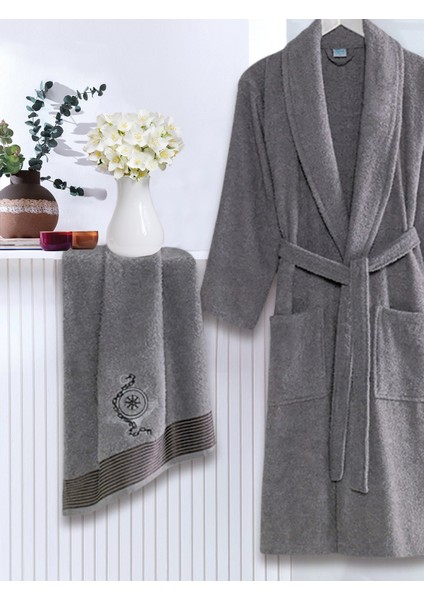 Bornoz - Nakışlı Havlu Seti Cora Antrasit S/M+45X85CM fiyatları