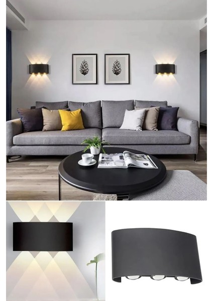 Modern çift yönlü LED duvar lambası, şık tasarım, çok amaçlı kullanıma uygun, metal, siyah