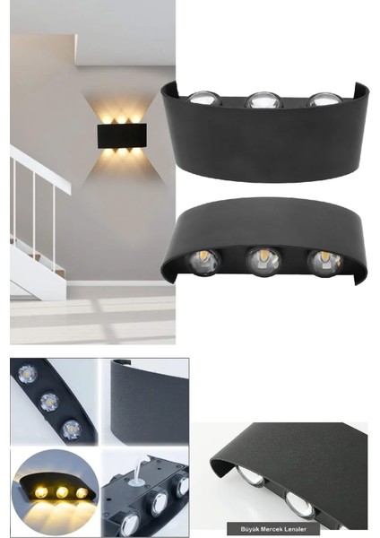 Modern çift yönlü LED duvar lambası, şık tasarım, çok amaçlı kullanıma uygun, metal, siyah indirimleri