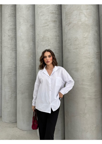 Kadın Beyaz Uzun Gömlek