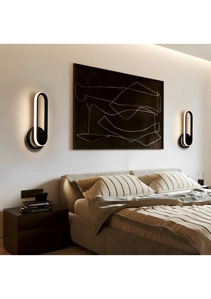 Dekoratif Oval Duvar Lambası LED Aplik, Siyah, 6000K Beyaz Işık, Alüminyum, GU10 Duy