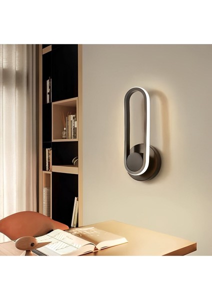 Dekoratif Oval Duvar Lambası LED Aplik, Siyah, 6000K Beyaz Işık, Alüminyum, GU10 Duy