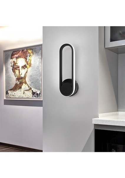 Dekoratif Oval Duvar Lambası LED Aplik, Siyah, 6000K Beyaz Işık, Alüminyum, GU10 Duy