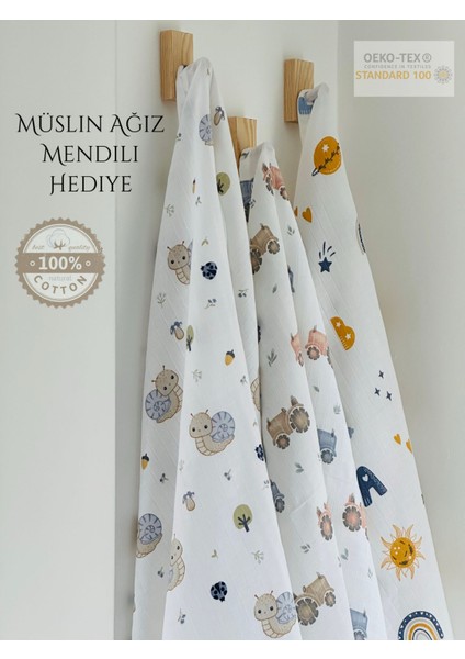 %100 Pamuk Müslin Bebek Battaniyesi 3'lü Set Oeko-Tex Sertifikalı MÜSLIN ÖRTÜ 80 x 90 cm