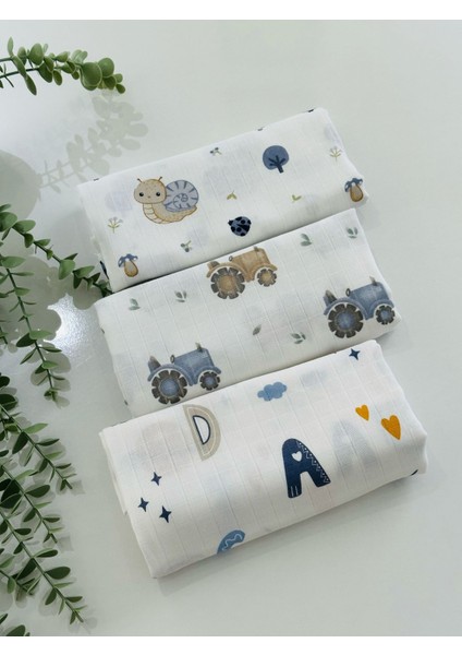 %100 Pamuk Müslin Bebek Battaniyesi 3'lü Set Oeko-Tex Sertifikalı MÜSLIN ÖRTÜ 80 x 90 cm