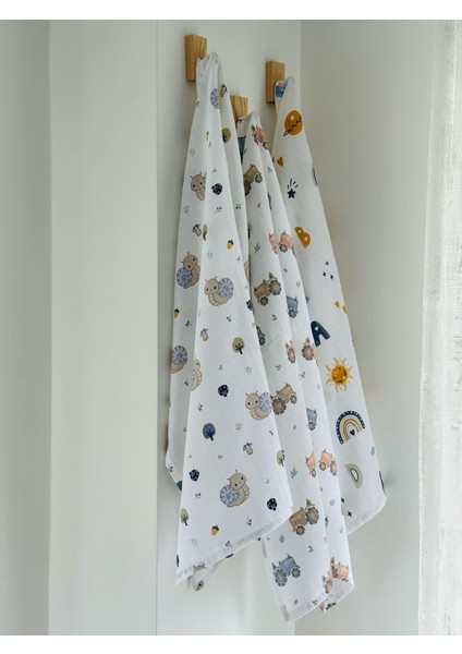 %100 Pamuk Müslin Bebek Battaniyesi 3'lü Set Oeko-Tex Sertifikalı MÜSLIN ÖRTÜ 80 x 90 cm