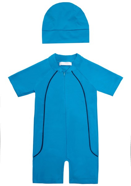 Uv Korumalı Tulum Kısa Kollu Şortlu Çocuk Yüzücü Mayo Clous 5155 Mavi fırsatları