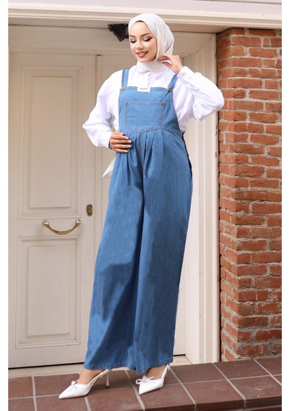 Açık Mavi Kanguru Cepli Hamile Tulum Kot Kumaş Kadın Ürünü 19248