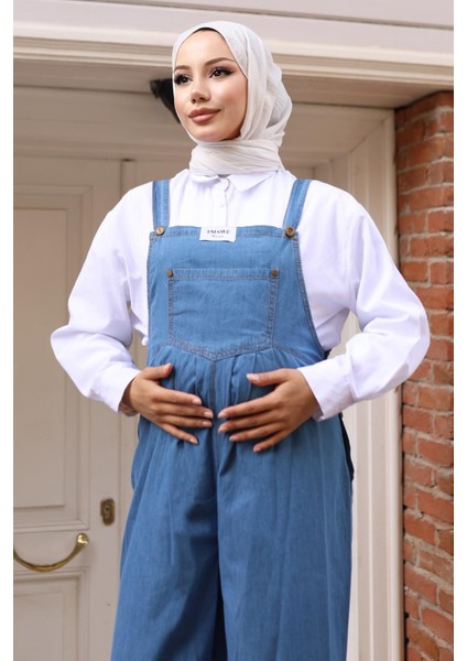 Açık Mavi Kanguru Cepli Hamile Tulum Kot Kumaş Kadın Ürünü 19248 fiyatları