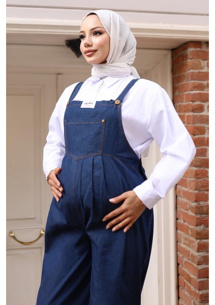 Kanguru Cepli Hamile Tulum Koyu Mavi Kot Kumaş Kadınlar İçin Şık Tasarım fiyatları