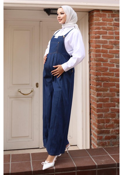 Kanguru Cepli Hamile Tulum Koyu Mavi Kot Kumaş Kadınlar İçin Şık Tasarım modelleri