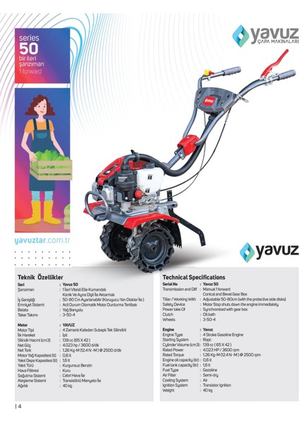 Y50 5.5 Hp Çapa Makinesi