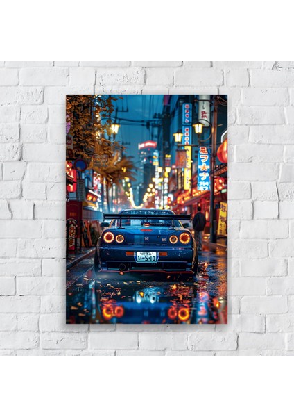 Anime Metal Poster Parlak Göz Alıcı Renkler - Tokyo'da Neon Rüzgarı