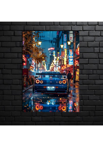 Anime Metal Poster Parlak Göz Alıcı Renkler - Tokyo'da Neon Rüzgarı