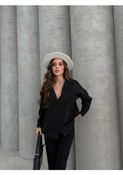 Kadın Siyah Uzun Gömlek