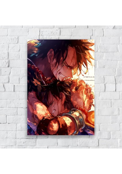 Anime Metal Poster Parlak Göz Alıcı Renkler - Ace ve Luffy Kardeşlik Gözyaşları