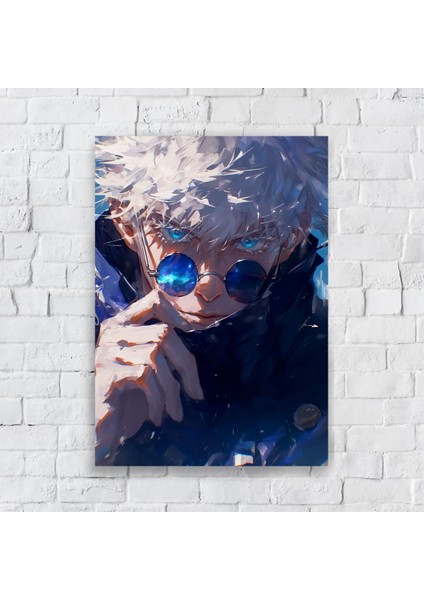 Anime Metal Poster Parlak Göz Alıcı Renkler - Gojo Satoru - Kozmik Gözler