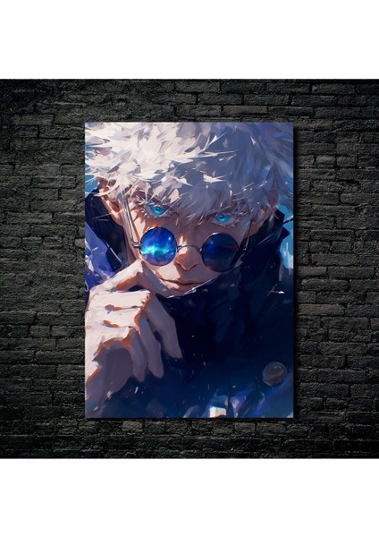 Anime Metal Poster Parlak Göz Alıcı Renkler - Gojo Satoru - Kozmik Gözler