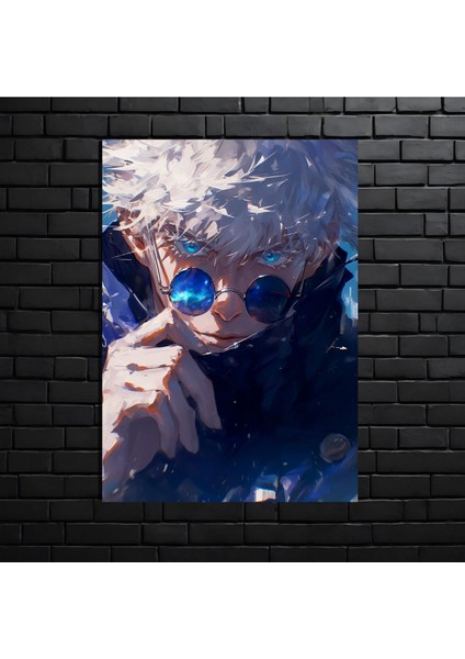 Anime Metal Poster Parlak Göz Alıcı Renkler - Gojo Satoru - Kozmik Gözler