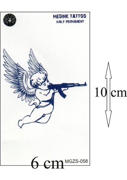 1 Aylık Gerçekci Melek ve Ak-47 Dövme Geçici Tattoo Yapıştırma Etiket