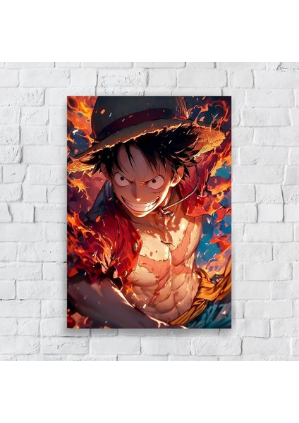 Anime Metal Poster Parlak Göz Alıcı Renkler - Luffy Hasır Şapkalı Savaşçı