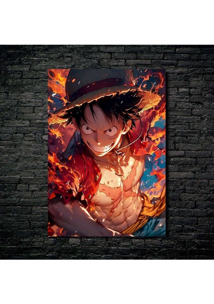 Anime Metal Poster Parlak Göz Alıcı Renkler - Luffy Hasır Şapkalı Savaşçı