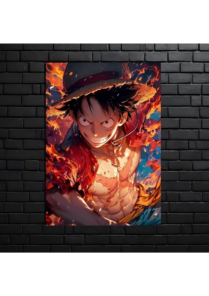 Anime Metal Poster Parlak Göz Alıcı Renkler - Luffy Hasır Şapkalı Savaşçı