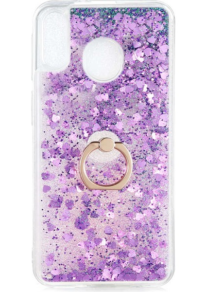 Samsung Galaxy M20 Kılıf Mor Liss Sulu Simli Silikon Kapak Orijinal Esnek Ince Geliştirilmiş Dayanıklı Darbe Karşıtı Koruyucu Yeni Nesil Tasarım (Samsung Galaxy M20, Mor)