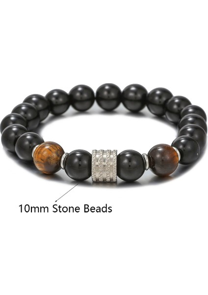 El Yapımı Doğal Volkanik Taş Kaymaktaşı Boncuk Bilezik Erkekler Için Retro 10/8mm Elastik Boncuk Çift Bilezik (Yurt Dışından)