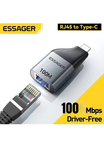 100 Mbps Type-C To RJ45 Dönüştürücü Type-C Giriş Ethernet Dönüştürücü RJ45 Dönüştürücü Çevirici Orjinal Sağlam