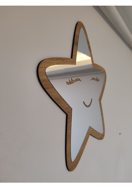 Yıldız Figürlü Çocuk Odası Dekoratif Pleksi Ayna Gülen Yıldız (35 x 35 cm Mdf Üzeri Gümüş Büyük Boy