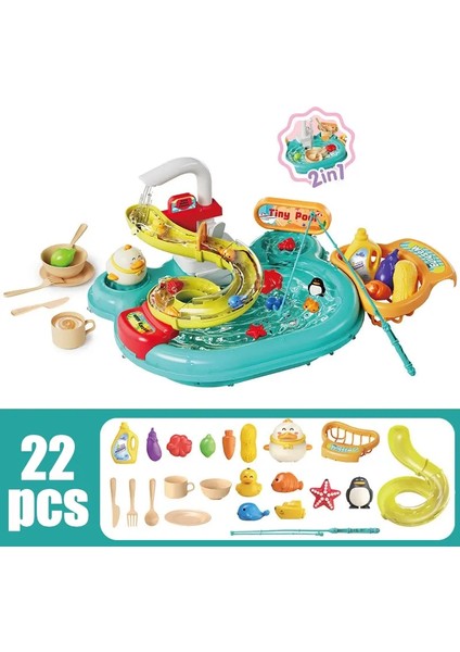lar Bulmaca, Oyuncak Oyun Yıkayan Havza ı Mutfak Interaktif 2-1 Arada Slayt Balıkçılık Montessori ı 22PCS-GREEN (Yurt Dışından)